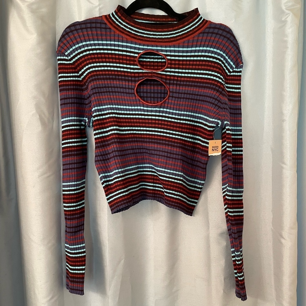 NWT Madden NYC Striped Colorful Long Sleeve Crop Top Size XL
